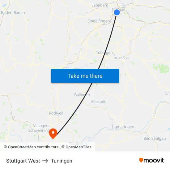 Stuttgart-West to Tuningen map