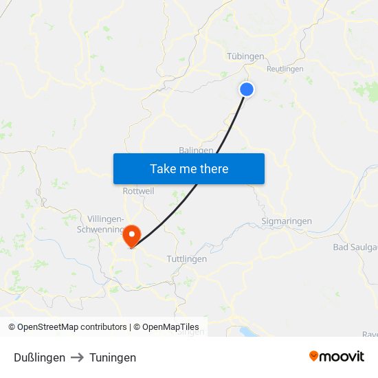 Dußlingen to Tuningen map