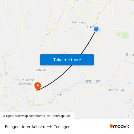 Eningen Unter Achalm to Tuningen map