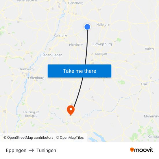 Eppingen to Tuningen map