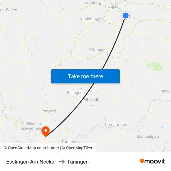 Esslingen Am Neckar to Tuningen map
