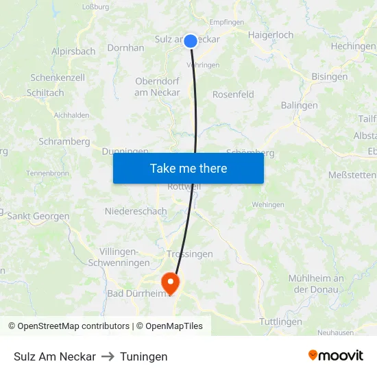 Sulz Am Neckar to Tuningen map