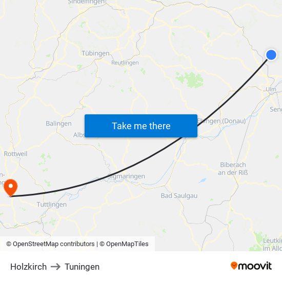 Holzkirch to Tuningen map