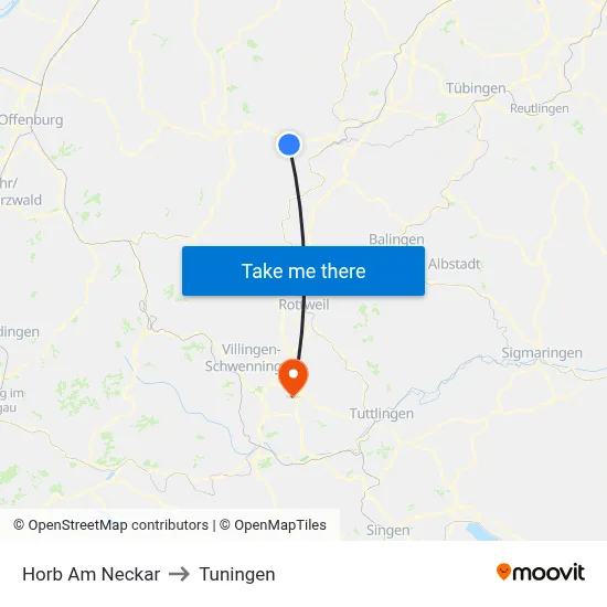 Horb Am Neckar to Tuningen map