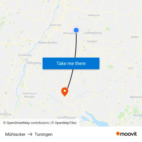 Mühlacker to Tuningen map