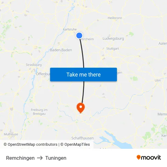 Remchingen to Tuningen map