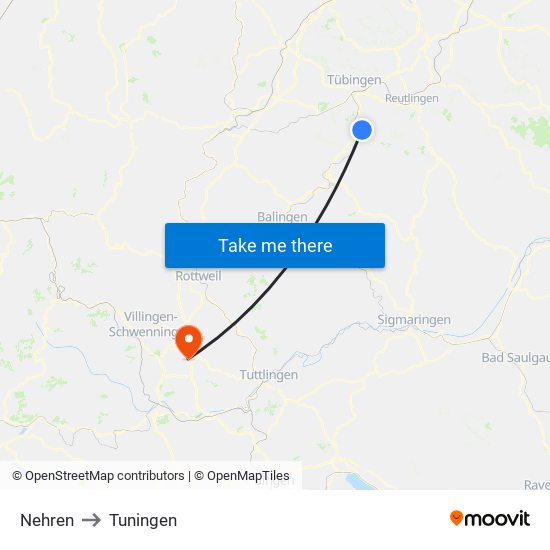 Nehren to Tuningen map