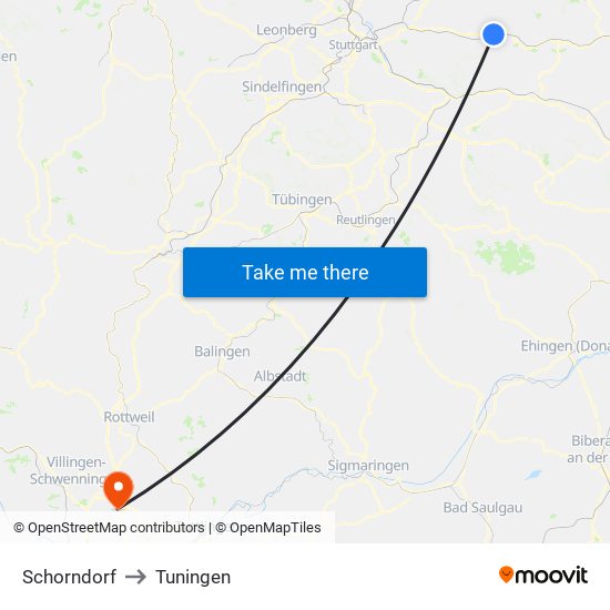 Schorndorf to Tuningen map