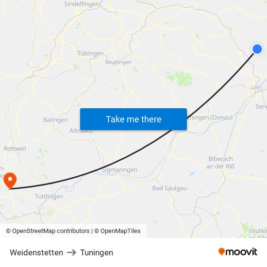 Weidenstetten to Tuningen map