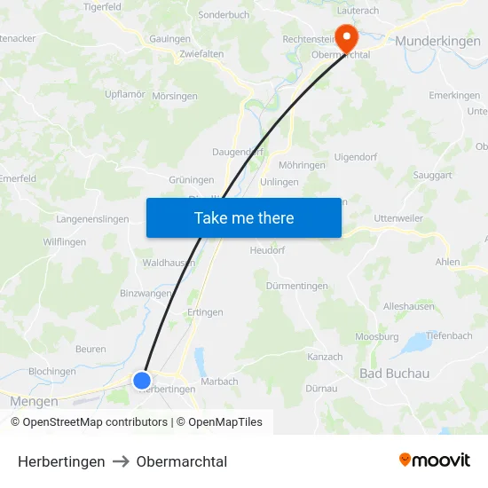 Herbertingen to Obermarchtal map