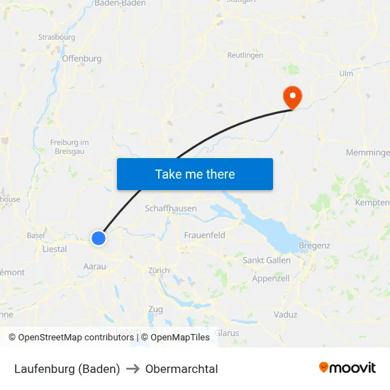 Laufenburg (Baden) to Obermarchtal map