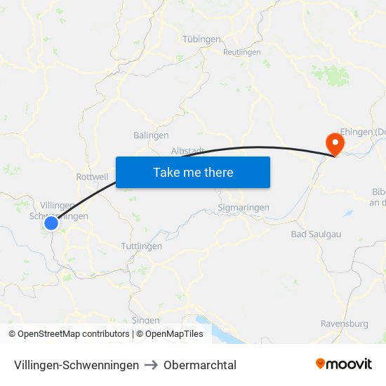 Villingen-Schwenningen to Obermarchtal map