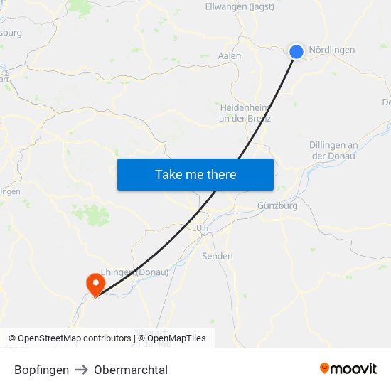 Bopfingen to Obermarchtal map