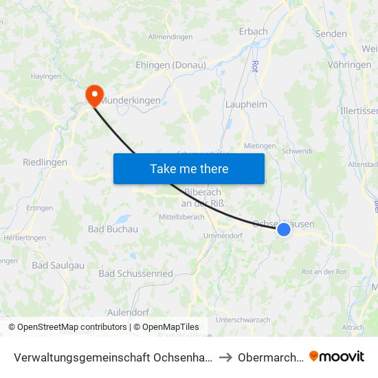Verwaltungsgemeinschaft Ochsenhausen to Obermarchtal map
