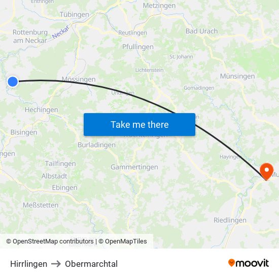 Hirrlingen to Obermarchtal map