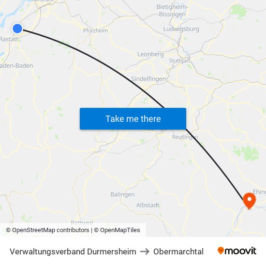 Verwaltungsverband Durmersheim to Obermarchtal map