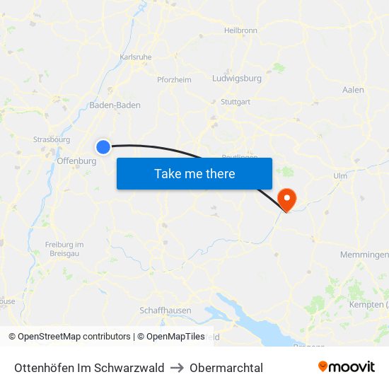 Ottenhöfen Im Schwarzwald to Obermarchtal map