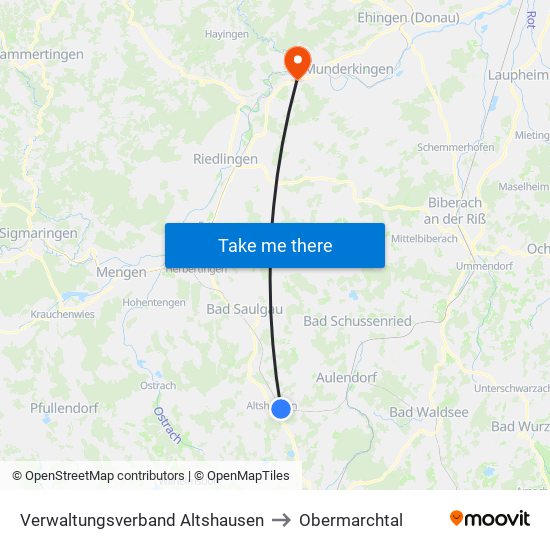 Verwaltungsverband Altshausen to Obermarchtal map