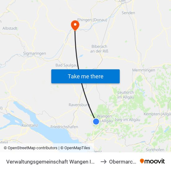 Verwaltungsgemeinschaft Wangen Im Allgäu to Obermarchtal map