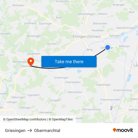 Griesingen to Obermarchtal map