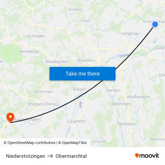 Niederstotzingen to Obermarchtal map