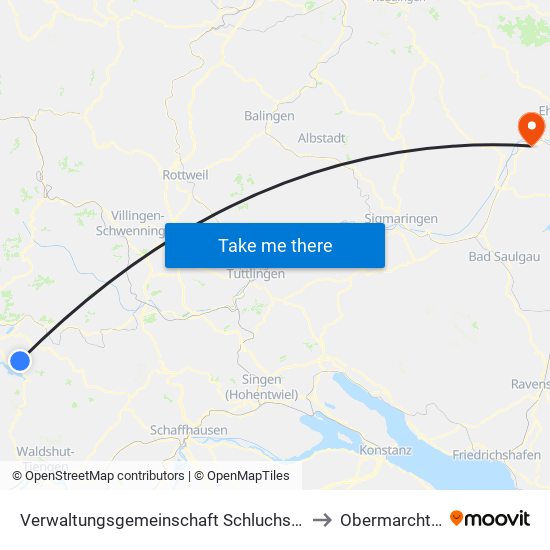 Verwaltungsgemeinschaft Schluchsee to Obermarchtal map
