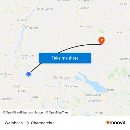 Wembach to Obermarchtal map
