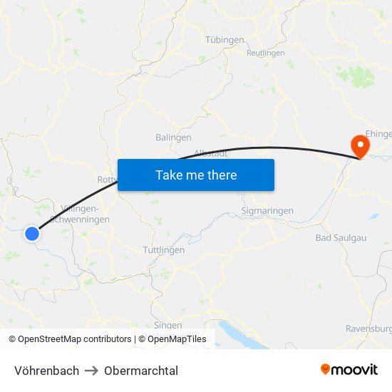 Vöhrenbach to Obermarchtal map