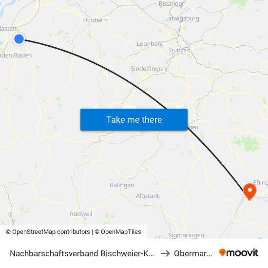 Nachbarschaftsverband Bischweier-Kuppenheim to Obermarchtal map