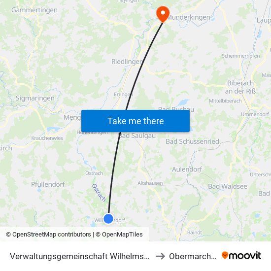 Verwaltungsgemeinschaft Wilhelmsdorf to Obermarchtal map