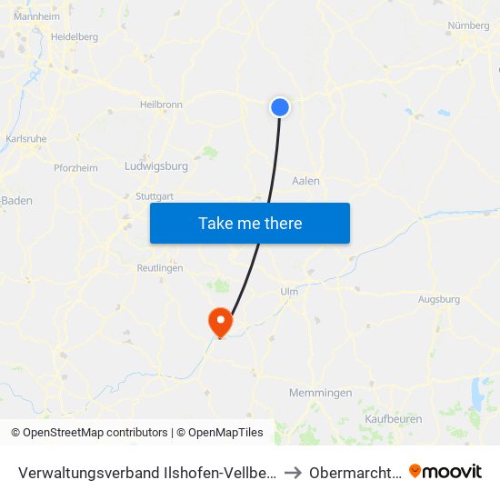 Verwaltungsverband Ilshofen-Vellberg to Obermarchtal map