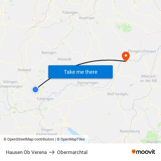 Hausen Ob Verena to Obermarchtal map