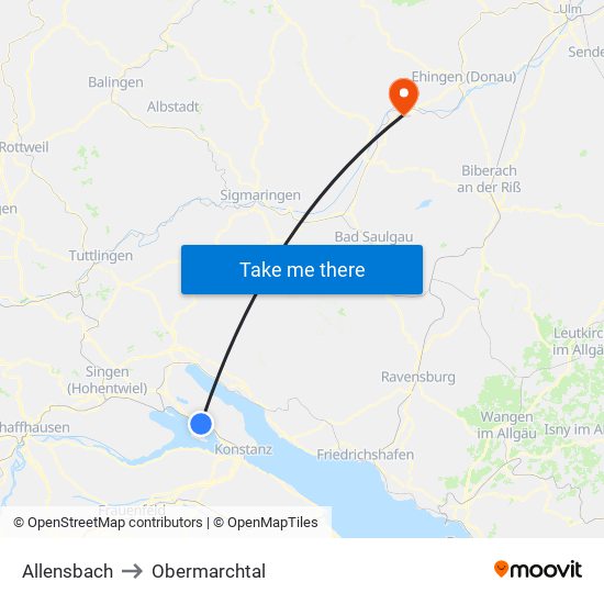 Allensbach to Obermarchtal map