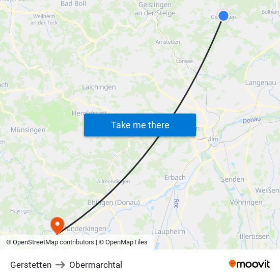 Gerstetten to Obermarchtal map