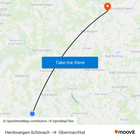 Herdwangen-Schönach to Obermarchtal map