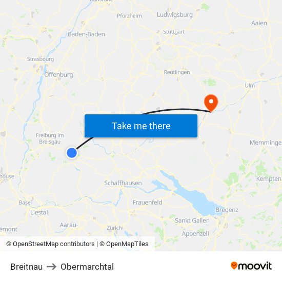 Breitnau to Obermarchtal map
