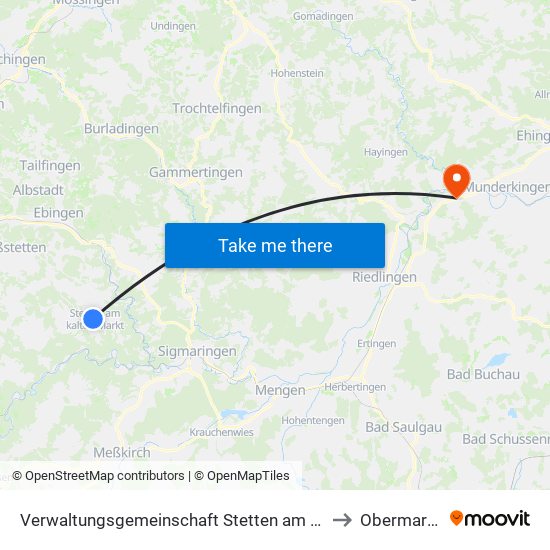 Verwaltungsgemeinschaft Stetten am Kalten Markt to Obermarchtal map