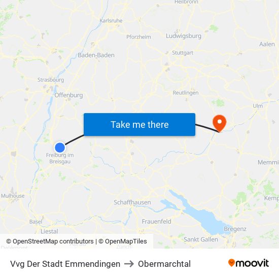 Vvg Der Stadt Emmendingen to Obermarchtal map