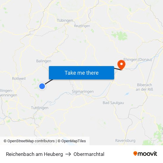 Reichenbach am Heuberg to Obermarchtal map