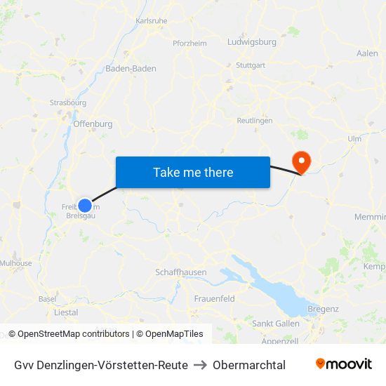 Gvv Denzlingen-Vörstetten-Reute to Obermarchtal map