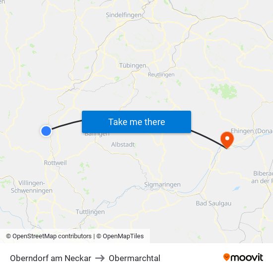 Oberndorf am Neckar to Obermarchtal map