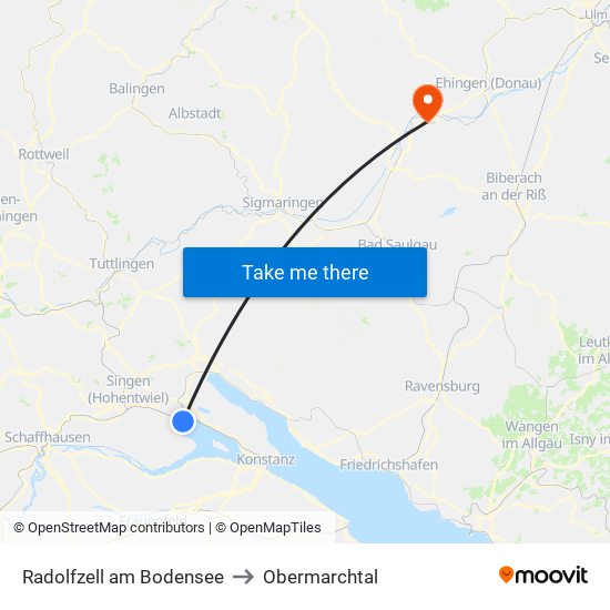 Radolfzell am Bodensee to Obermarchtal map