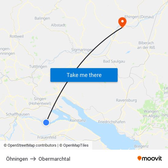 Öhningen to Obermarchtal map