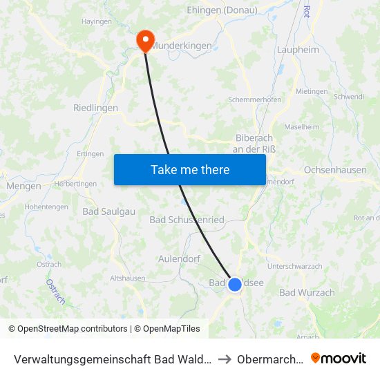 Verwaltungsgemeinschaft Bad Waldsee to Obermarchtal map