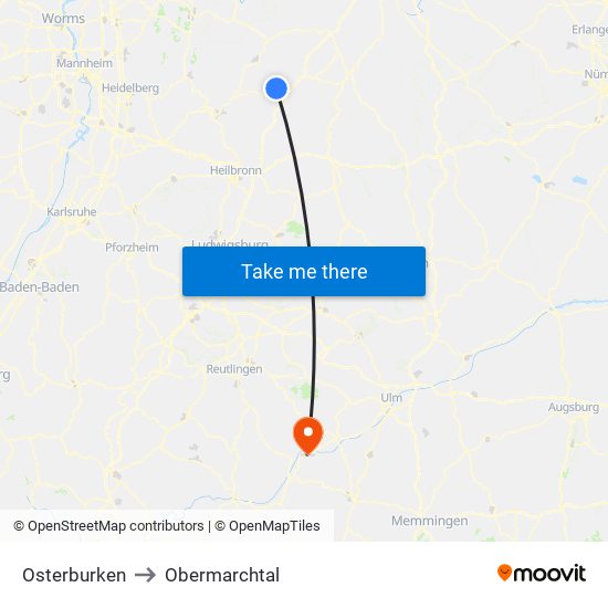 Osterburken to Obermarchtal map