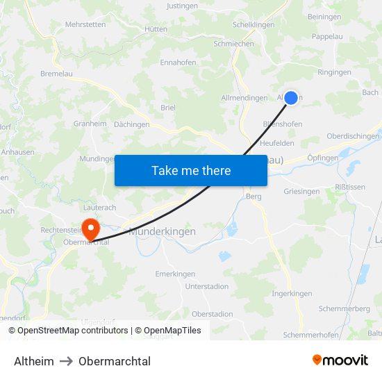 Altheim to Obermarchtal map