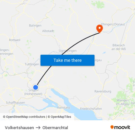 Volkertshausen to Obermarchtal map