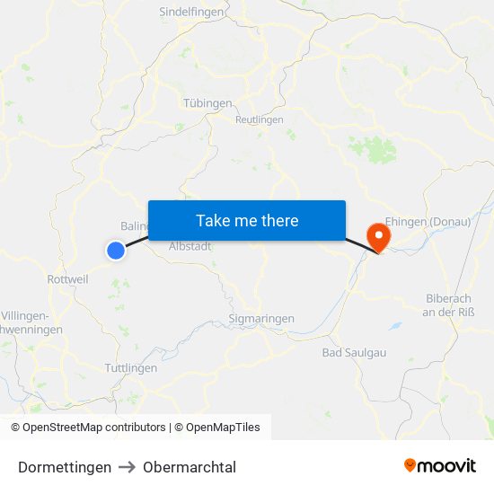 Dormettingen to Obermarchtal map