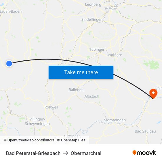 Bad Peterstal-Griesbach to Obermarchtal map