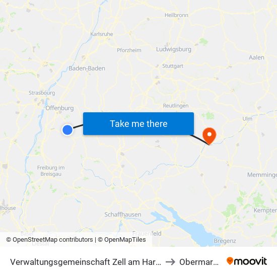 Verwaltungsgemeinschaft Zell am Harmersbach to Obermarchtal map